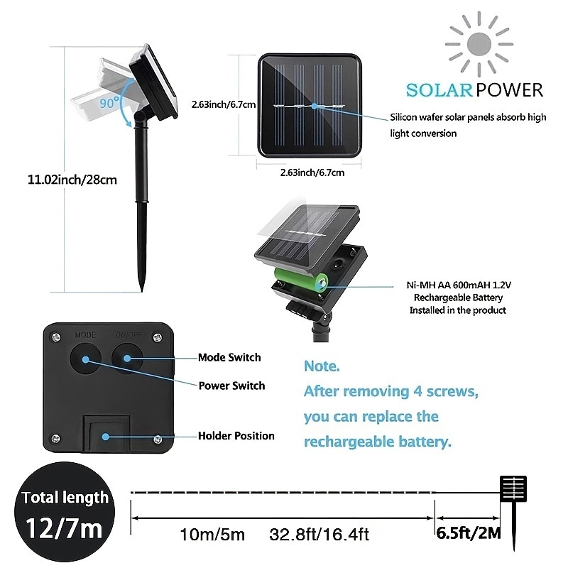 solar buis lichtslinger 7/12/20m 50/100/200 leds 8 modi waterdichte outdoor led koperdraad verlichting voor tuin decor lamp bruiloft boom xmas halloween vakantie decoratie verlichting 2026 - $12.49 –P3