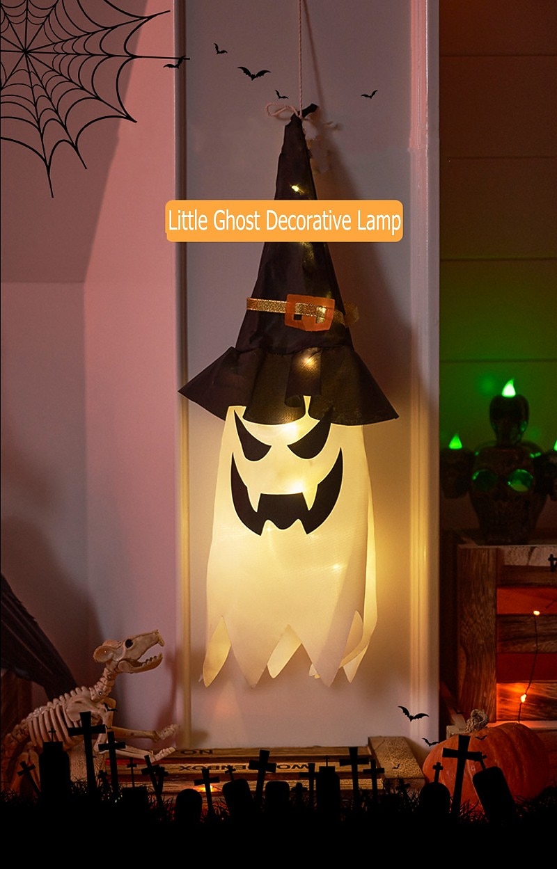 halloween osvětlený duch led blikající ďábel festivalová dekorace zářící čaroděj duch klobouk světelná dekorace závěsná lucerna halloweenská dekorace světlo party bar atmosféra malý světelný řetězec dýně 2025 - $6.49 –P12