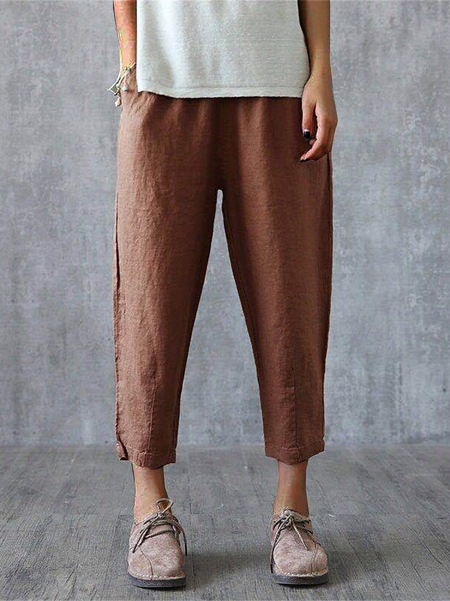 Damen Hose aus Baumwollleinen Hosen Hose Baggy-Hosen Mode Streetwear Volle Länge Mittlere Taille Einfach Tasche Elastischer Bund Baggy Atmungsaktivität Weich Außenbereich Mikroelastisch Urlaub 2025 - $16.99 –P11