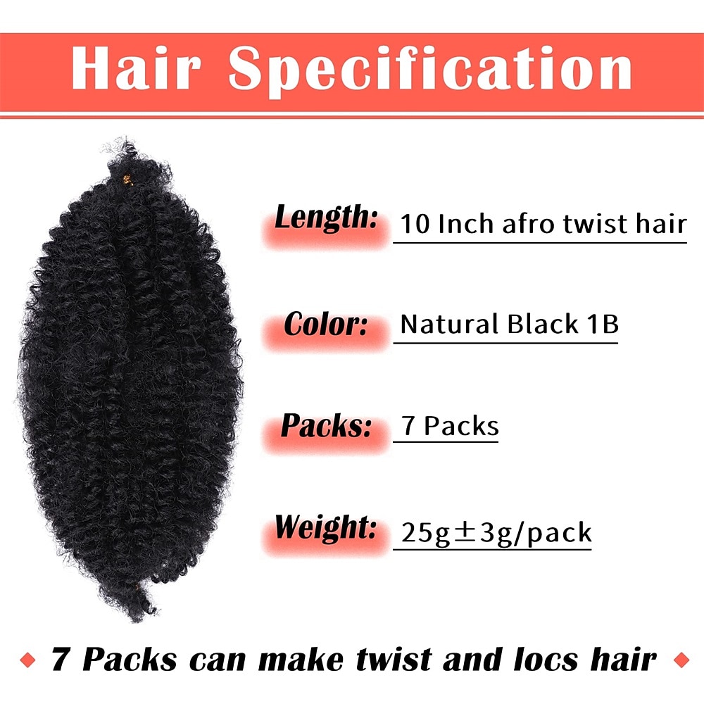 Marley Hair 10 Inch 7 Packs Pre Separated Springy Afro Twist Hair Marley Twist Braiding Hair for Faux Locs Crochet Hair Pre Fluffed Spring Twist Hair Synthetic Hair Extensions 2025 - $34.99 –P2
