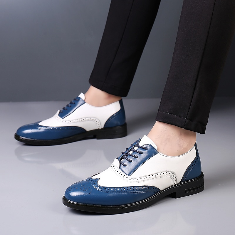 Men's Black and White Wingtip Oxford Brogue Shoes – Vintage Two-Tone Lace-Up Dress Shoes for Formal Events and Retro Style 2025 - $42.99 –P2