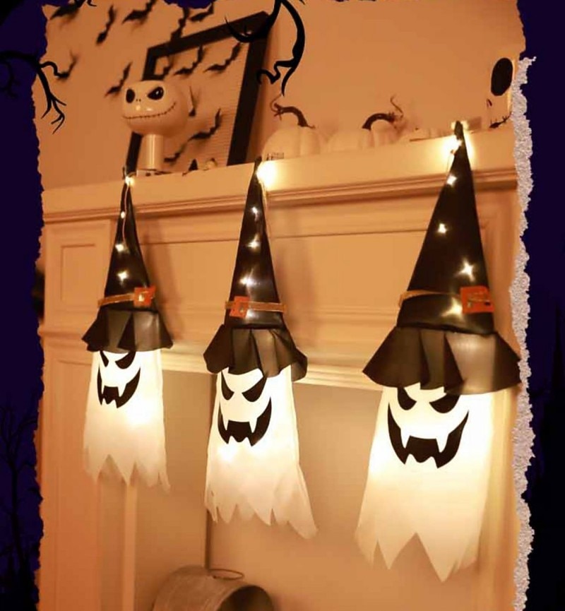 halloween osvětlený duch led blikající ďábel festivalová dekorace zářící čaroděj duch klobouk světelná dekorace závěsná lucerna halloweenská dekorace světlo party bar atmosféra malý světelný řetězec dýně 2025 - $6.49 –P4