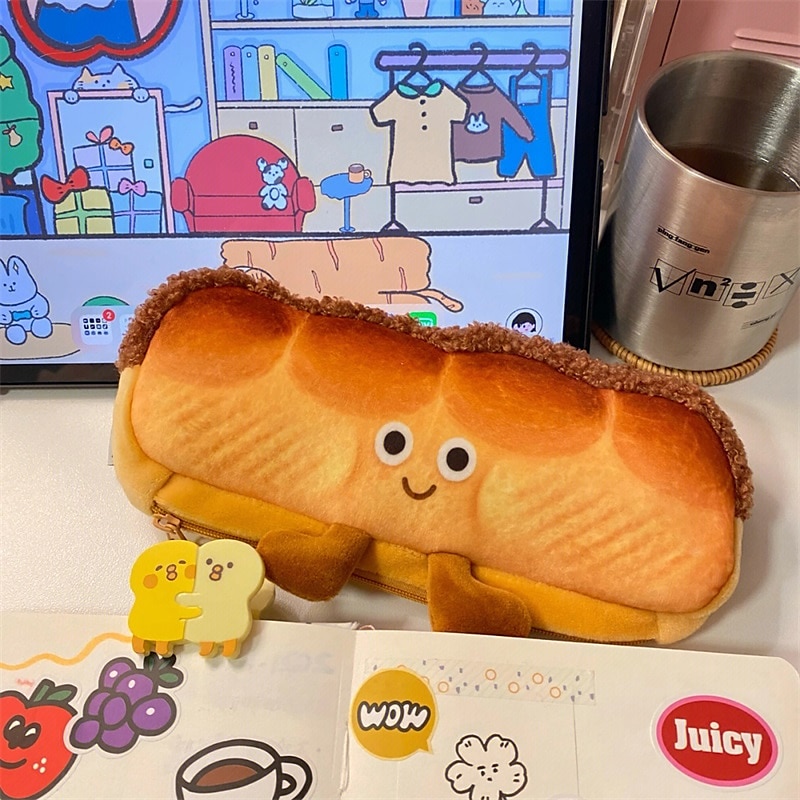Bread Toast Pencil Case Bag for Girls Cute Plush Pen Pouch Box Large Capacity Student School Supplies 2025 - $11.99 –P13