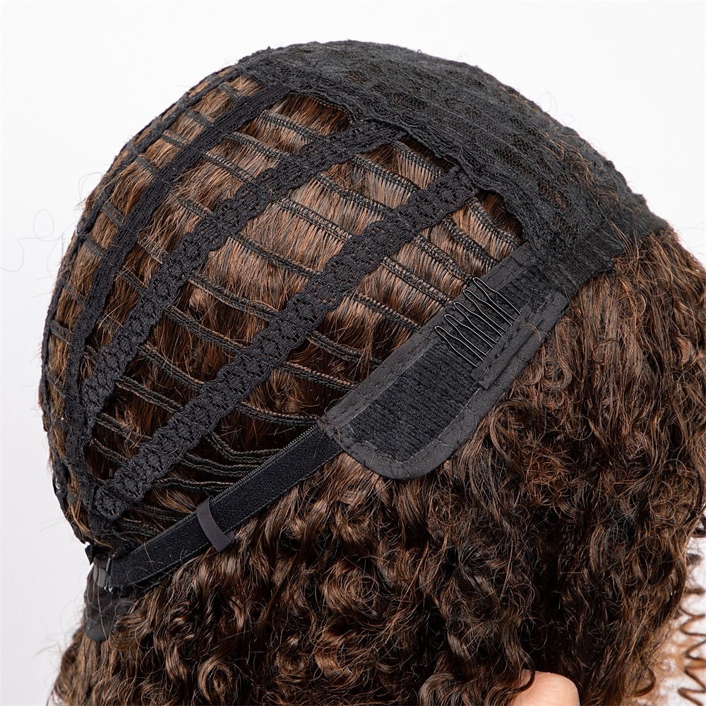 perucas afro curtas e cacheadas com franja para mulheres negras perucas afro marrom crespo e cacheado para mulheres negras perucas sintéticas resistentes ao calor perucas marrons fofas perucas de de 2025 por $27.99 –P7