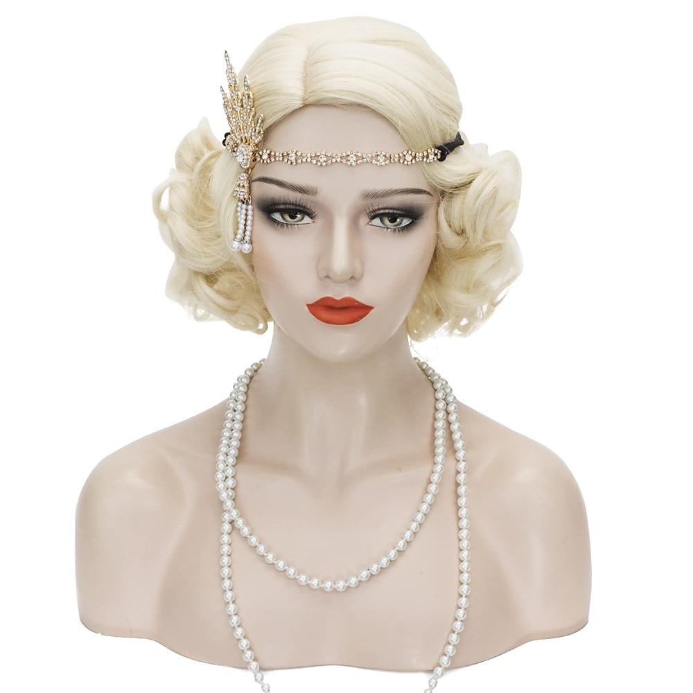 Peluca wave para mujeres negra peluca vintage flapper de los años 20 peluca corta y rizada disfraz de carnaval pelucas sintéticas Halloween 2025 - $17.49 –P6