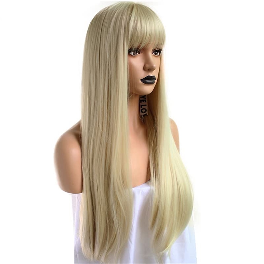 parrucca bionda lunga con frangia parrucca lunga e liscia per donna ragazza cosplay parrucca sostitutiva dei capelli resistente al calore parrucche sintetiche per uso quotidiano festa di carnevale del 2025 a $17.49 –P11