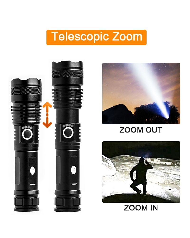 NEW High Power LED Flashlight XHP50Super Bright Usb Rechargeable Torch 18650 Zoom Powerful Flash Light Hunting Lantern （no battery） 2025 - $22.99 –P10