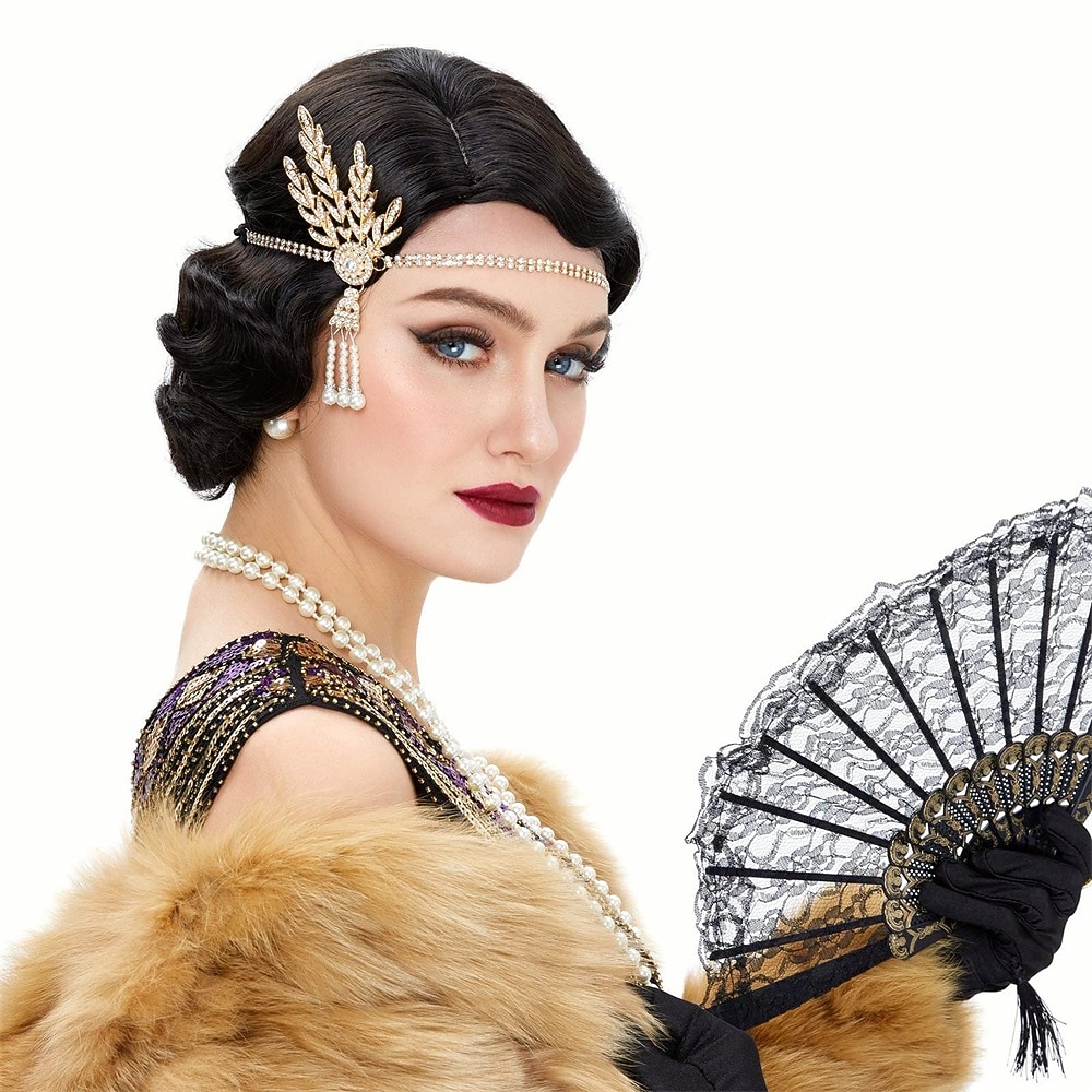 Lang 1920-talls parykk fingerbølger parykk krøllete kort parykk vintage parykker kvinner dame syntetisk varmebestandig full parykk cosplay kostyme festdrakt med parykk hette Halloween-parykker 2026 - $18.99 –P3
