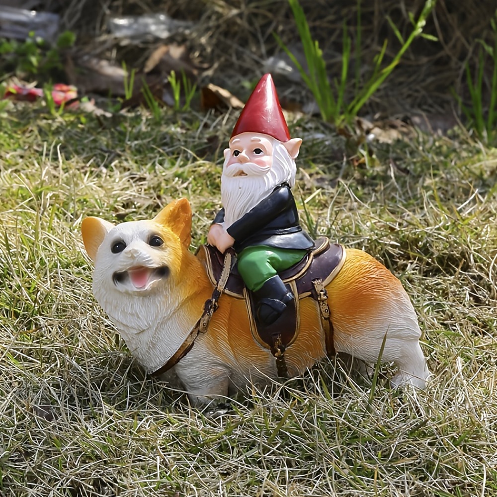 vicces srác kerti gnóm szobor - corgi lovagló gnóm - beltéri/kültéri kerti törpe szobor teraszra, udvarra vagy pázsitra 2026 - $15.99 –P1