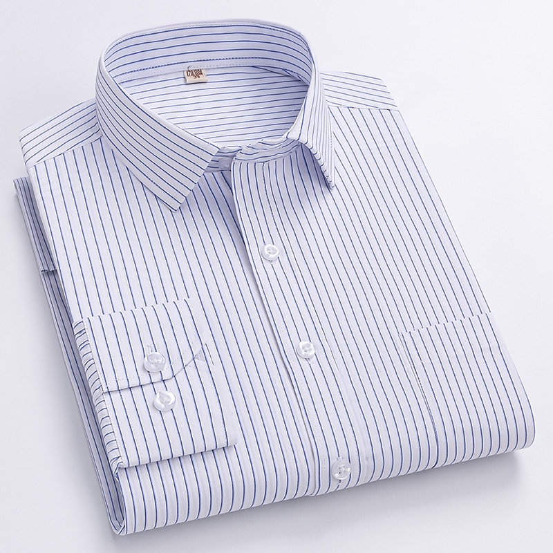 Dress Shirt Striped Shirt Work Shirt Non Iron Shirt Stripes and Plaid Wedding Office & Career Black White Dark Navy Navy Blue Long Sleeve Turndown All Seasons Clothing Apparel 2026 - $31.99 –P5