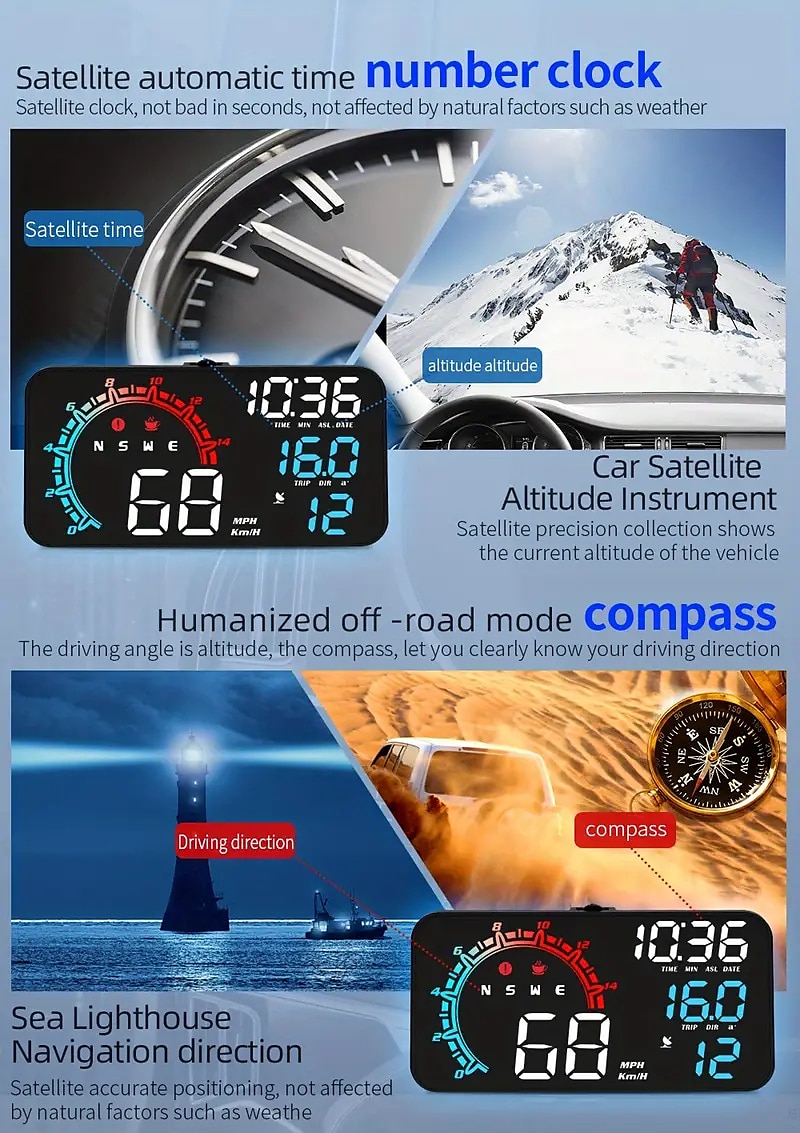 Универсальный цифровой GPS спидометр 5,5" HUD дисплей для автомобиля скорость в милях/км/ч напоминание о усталости при вождении сигнализация превышения скорости HD-дисплей для всех транспортных 2025 - $65.99 –P3