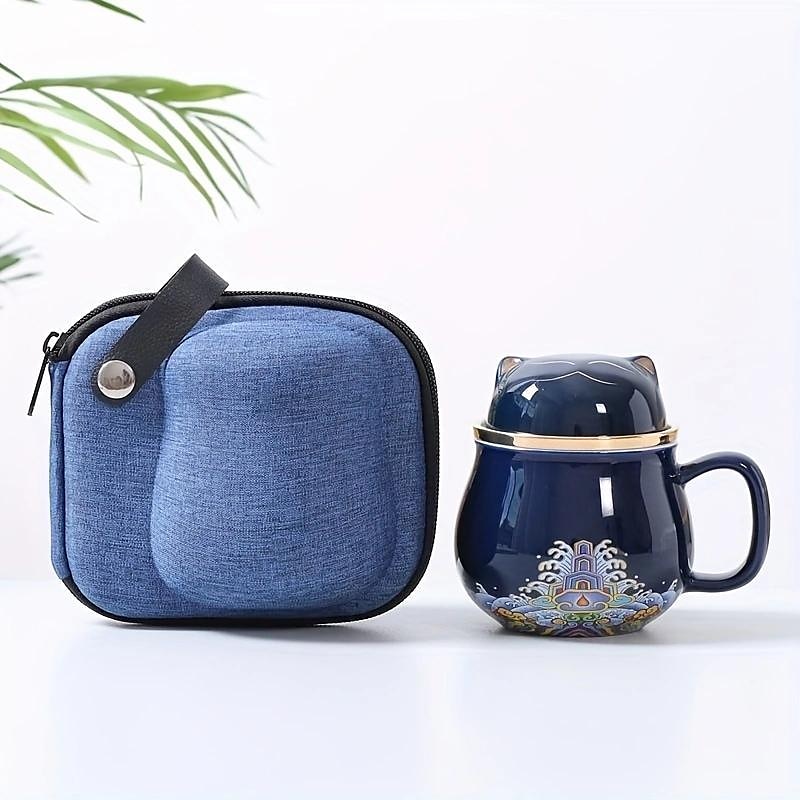 set da tè da viaggio tazza da tè portatile in ceramica gatto fortunato - perfetto per viaggi, ufficio o come regalo! del 2025 a $40.99 –P6