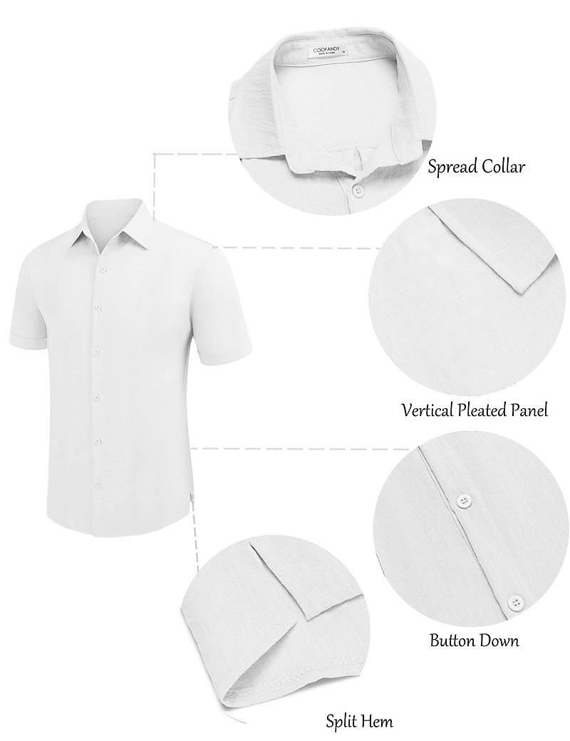 Men's Shirt Linen Shirt Guayabera Shirt Summer Shirt Beach Shirt Button Up Shirt Plain Vacation Casual White Blue Khaki Gray Short Sleeve Lapel Summer Clothing Apparel Patchwork 2025 - $18.49 –P16