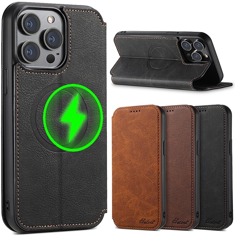 telefon fodral Till iPhone 16 15 14 Pro Max Plus iPhone 13 12 Pro Max Plånboksfodral Fällock Med Magsafe med stativ Magnet Kortplats Ensfärgat TPU PU läder 2025 - $23.99 –P8