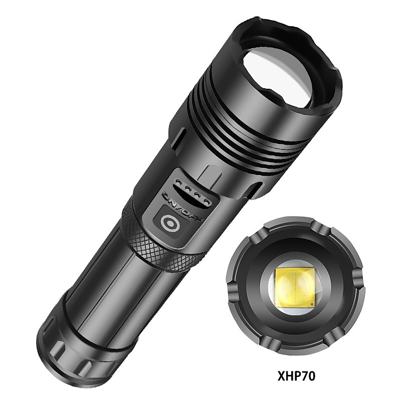 2025年 P70 携帯式フラッシュライト 防水 LED エミッタ 自動 照明モード USBケーブル付き 防水 新デザイン コンパクトデザイン 耐用的 キャンプ / ハイキング / ケイビング 日常使用 狩猟 ブラック コレクション – $31.99 –P16