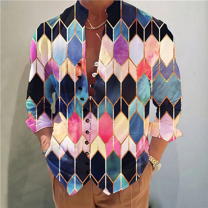 Homme Fleuri Bloc de Couleur Chemise Chemise Boutonnée manche longue Mode Streetwear Designer Extérieur Occasionnel Quotidien Été Printemps Automne Col montant Imprimé Rouge Bleu Violet Claire Violet de 2026 ? $26.99 –P5
