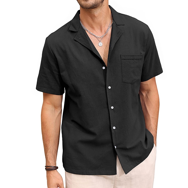 Bărbați cămașă de in Cămașă de vară Cămașă de plajă Camașă cu nasturi Simplu Vacanță Hawaiian Negru Alb Roz Îmbujorat Albastru piscină Manșon scurt Rever Primavara vara Îmbrăcăminte De Bază 2025 - $20.99 –P11