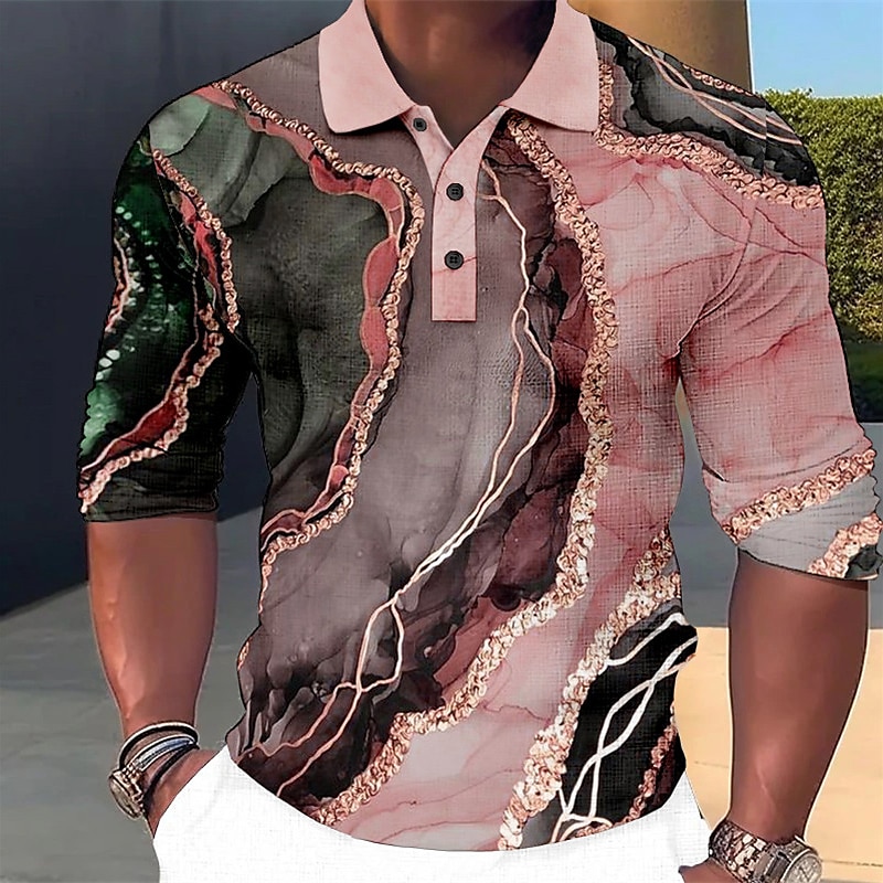 Herr Grafisk Hawaiian pikétröjor Golftröja Långärmad Polotröjor Skjortor med krage Ledigt Standkläder Semesterkläder Festkläder Knappar 3D-utskrift Rodnande Rosa Blå Grön 2025 - $23.99 –P4