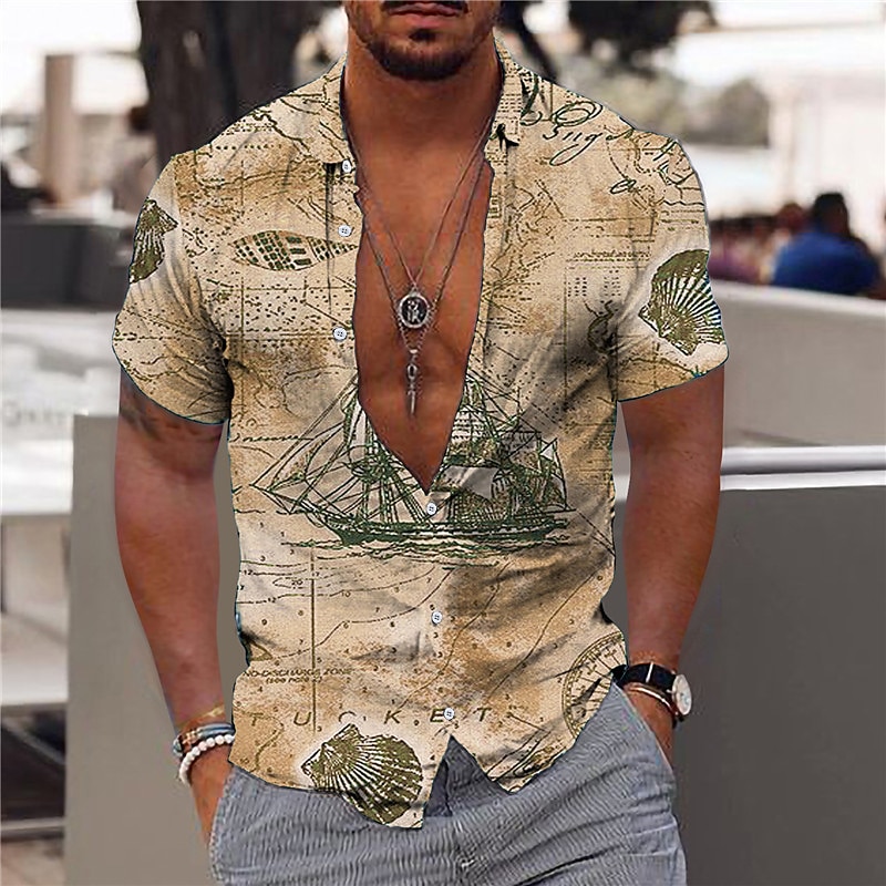 Herren Hawaiian Aloha Nautisch Hemd Sommerhemd Hawaiihemd Sommerhemd Kurzarm Modisch Designer Brautkleider schlicht Outdoor Casual Festtage Sommer Frühling Umlegekragen Bedruckt Button-Down Rote Blau 2025 - $24.99 –P6