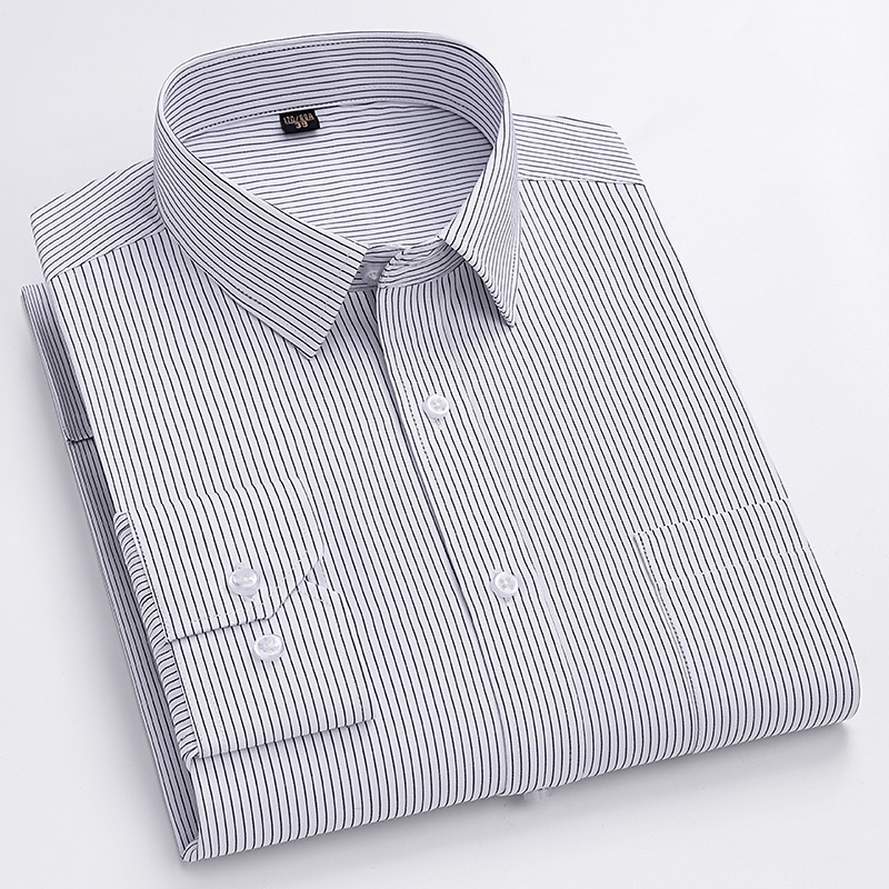 Dress Shirt Striped Shirt Work Shirt Non Iron Shirt Stripes and Plaid Wedding Office & Career Black White Dark Navy Navy Blue Long Sleeve Turndown All Seasons Clothing Apparel 2026 - $31.99 –P7