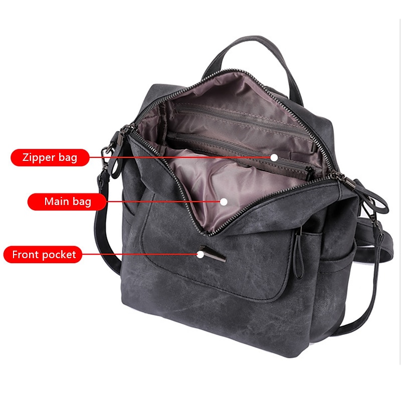 Dames rugzak Schooltas rugzak School Dagelijks Effen Kleur PU-nahka Grote capaciteit waterdicht Duurzaam Rits karamelkleur Zwart Blozend Roze 2025 - $46.99 –P5