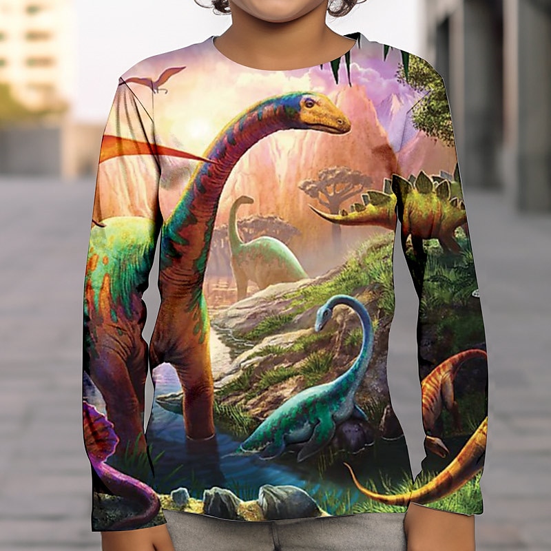 Chico 3D Graphic Animal Dinosaurio Camiseta Manga Larga Impresión 3D Verano Primavera Otoño Deportes Moda Ropa de calle Niños 3-12 años Exterior Casual Diario Ajuste regular 2025 - $13.99 –P6