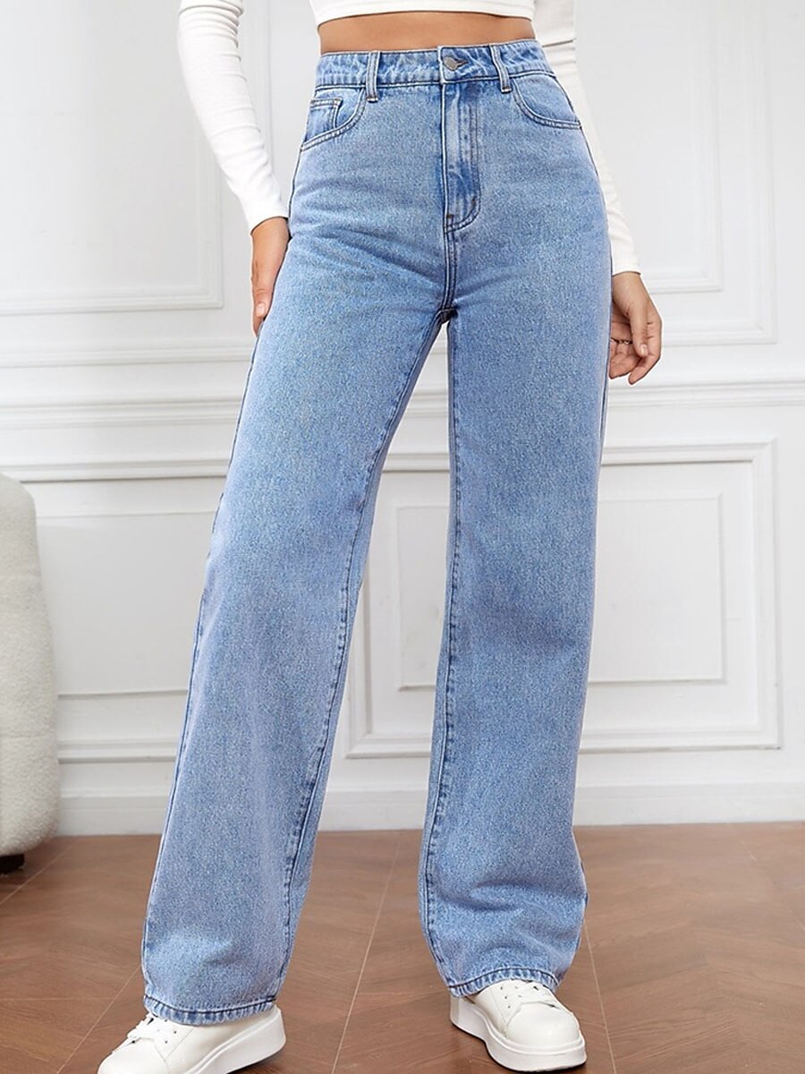 Women‘s Moms Jeans Pants Trousers Straight Full Length Cotton Pocket Micro-elastic High Waist Streetwear Simple Outdoor Vacation Robin‘s Egg Blue Light Blue S M Summer Spring 2023 - US $29.99 –P1