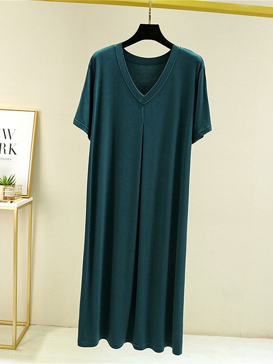 Women's Pajamas Nightgown Nightshirt Dress Pure Color Simple Casual Soft Home Daily Bed Modal Breathable V Wire Short Sleeve Summer Fall Home Outfits 2025 - $12.49 –P8