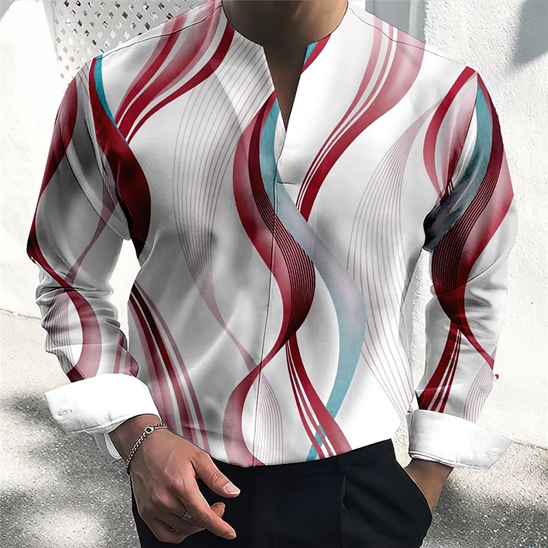 Bărbați Model Geometric Curbă Geometrie Cămașă Camașă cu nasturi Manșon Lung Modă Șic Stradă Designer În aer liber Casual Zilnic Vară Toamnă În V Imprimeu Albastru Verde Roșu Vin Albastru piscin 2025 - $26.99 –P6