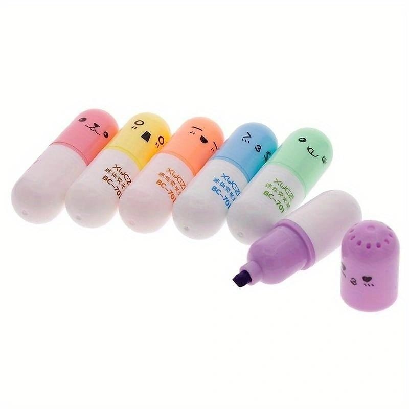 6 stks/partij capsules highlighter vitamine pil highlight marker kleur pennen tekening spot liner briefpapier kantoor schoolbenodigdheden 2025 - $9.49 –P2