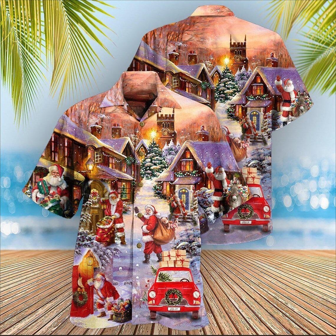 Camisas navideñas con estampado de escena navideña para hombre, camisas con gráfico de Papá Noel, camisas casuales de calle, manga corta, 3D, con botones, ropa de moda 2025 - $24.99 –P5