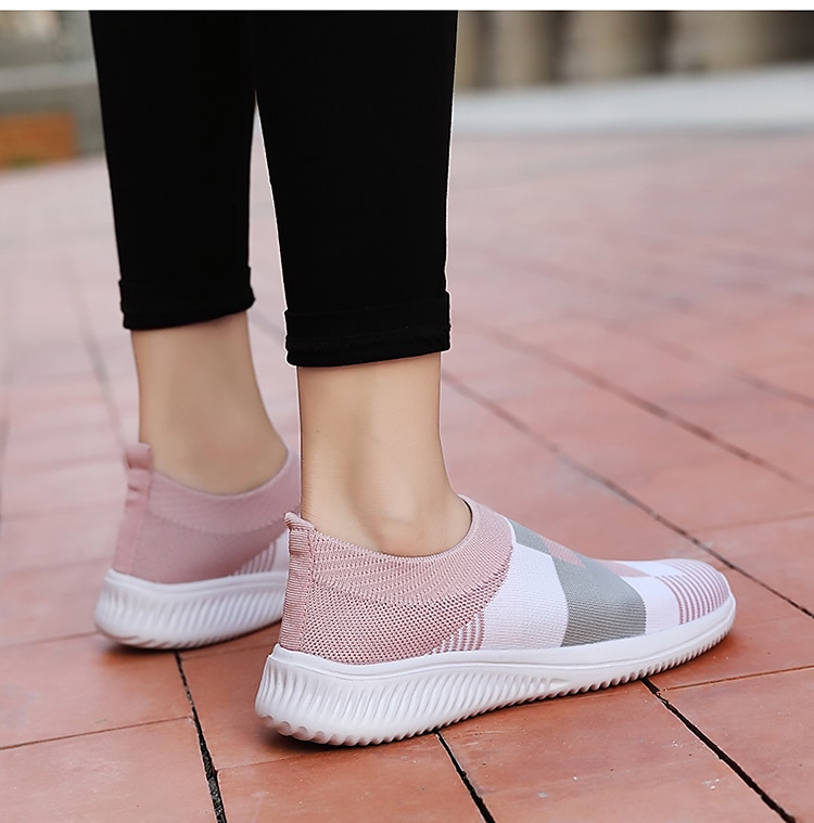 pantofi sport de damă cu slip-on, respirabili, cu dungi roz și gri - pantofi confortabili de mers 2025 - $24.99 –P4