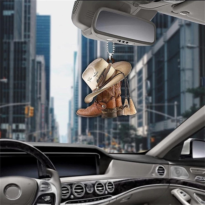 ornamento per specchietto retrovisore per auto decorazione per interni auto stivali e cappelli da cowboy ciondolo in acrilico piatto arredamento per giardinaggio casa ufficio del 2025 a $11.99 –P4