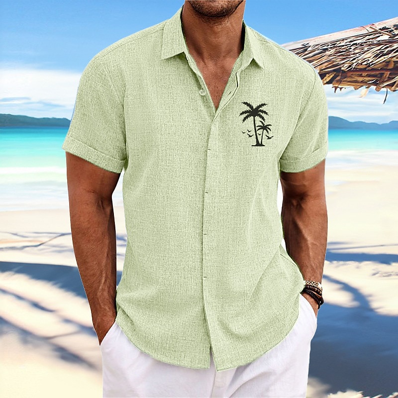 Voor heren Kokosnootboom Tropische planten Overhemd Hawaiiaans overhemd Aloha-shirt Korte Mouw Overhemd Strijkijzer Modieus Ontwerper Casual Buiten Straat Casual Wit Blozend Roze blauw S M L 2025 - $24.99 –P3