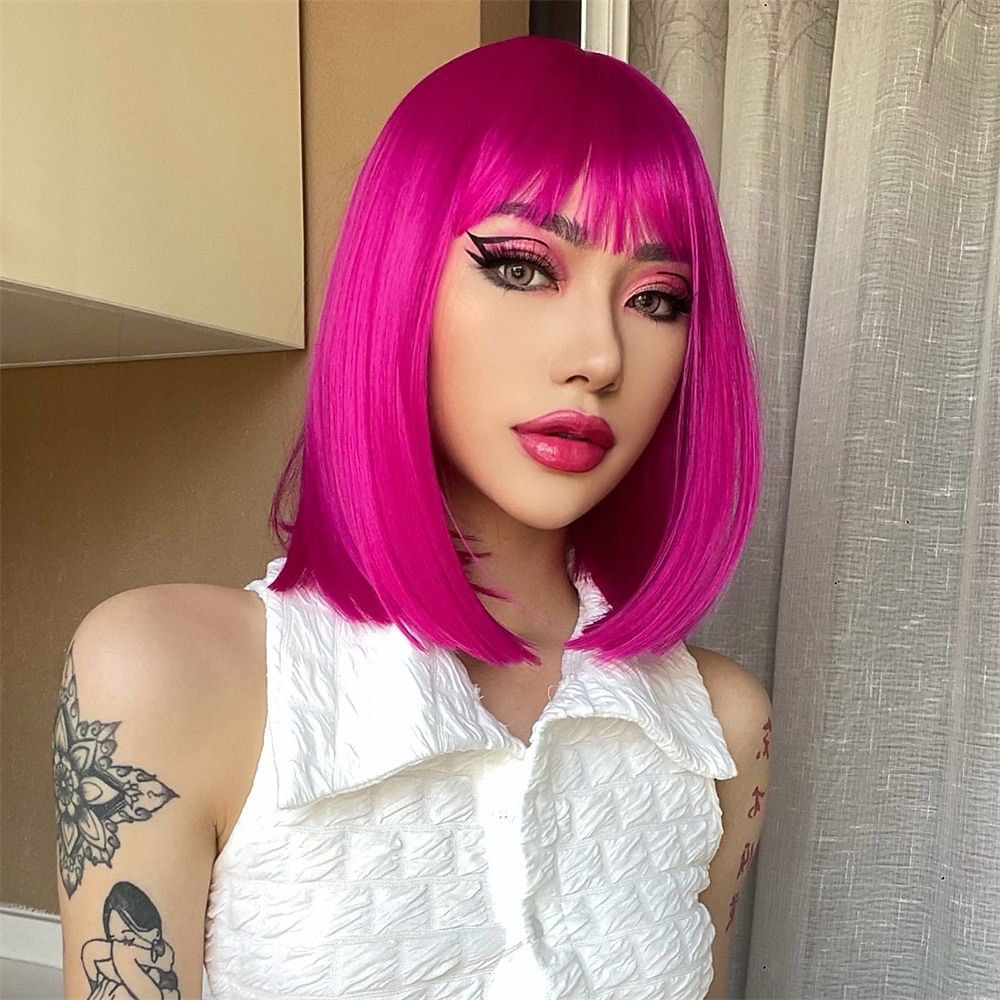 Peruca Roxa com Franja Peruca Bob Curta e Lisa para Mulheres 12 Polegadas Peruca Sintética Colorida de Festa Perucas de Halloween de 2026 por $18.49 –P3