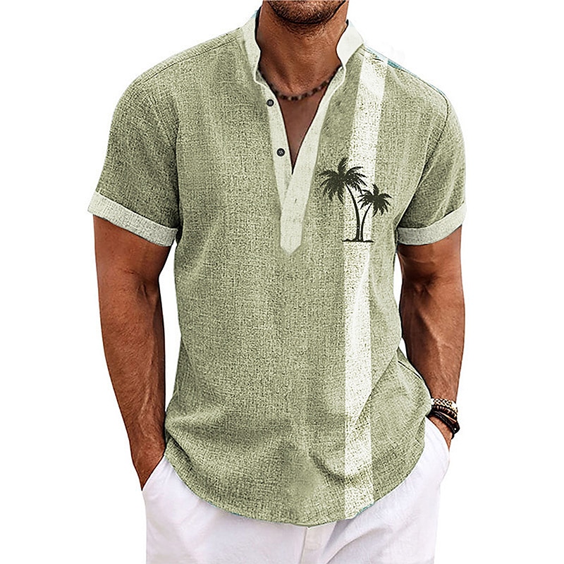 Herren Hemd leinenhemd Strandhemd Kokosnussbaum Outdoor Urlaub Hellgrün Marineblau Blau Braun Kurzarm Ständer Sommer Frühling Bekleidung Bedruckt 2025 - $29.99 –P9