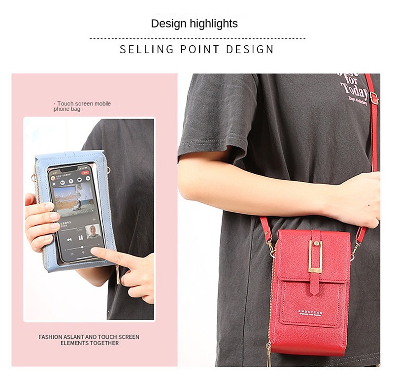 Touch Screen Mobile Phone Bag, Mini Flap Crossbody Bag, Fashion Faux Leather Purse, Vertical Wallet With Card Slots 2025 - $19.99 –P5