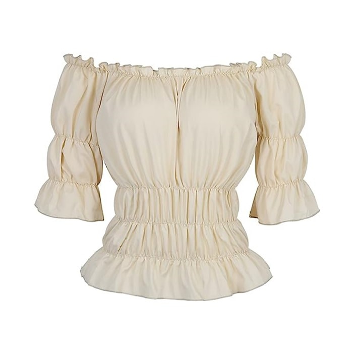 Pirate Lady Elegant Victorian Medieval Renaissance Summer Blouse / Shirt Tank Top Women's Girls' Off Shoulder Costume Vintage Cosplay Party / Evening Dailywear Carnival Half Sleeve Top Carnival 2025 - $24.99 –P1