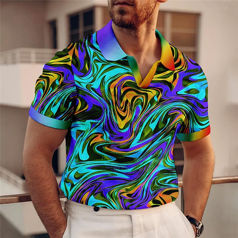Herr Grafisk Pikétröjor Golftröja Kortärmad Polotröjor V-hals Ledigt Semesterkläder Rave Wear Festkläder 3D-utskrift Gul Rubinrött Blå 2025 - $22.99 –P8