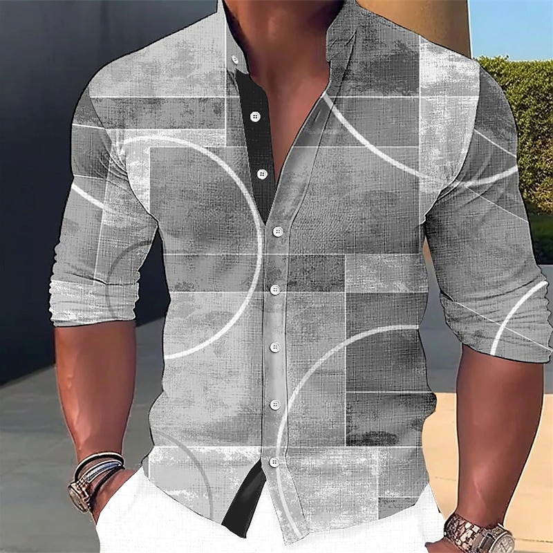 Per uomo Color Block Geometrica Geometria Camicia Camicia con bottoni Manica lunga Di tendenza Streetwear Originale Esterno Informale Giornaliero Estate Primavera Autunno Colletto alla coreana Stampa del 2025 a $24.99 –P5