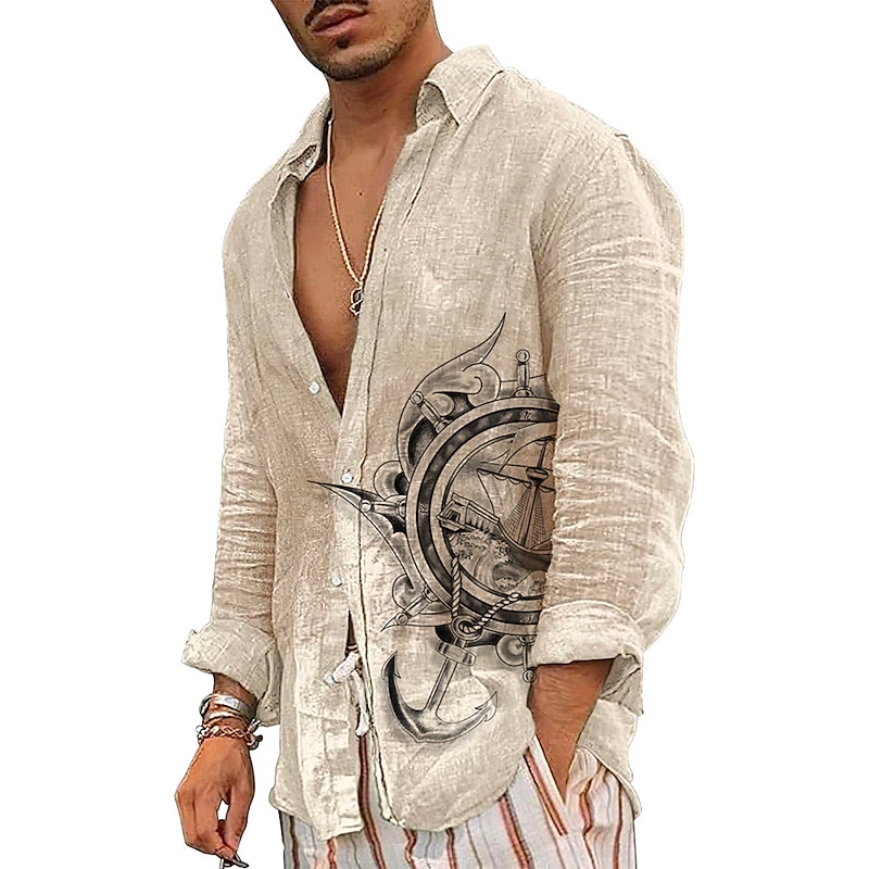 Per uomo Nautico Vintage Totem Camicia Camicia con Bottoni Manica Lunga Moda Streetwear Designer All'aperto Casuale Quotidiano Estate Primavera Autunno Collo ripiegato Stampato Verde Cachi Grigio del 2026 a $26.99 –P1