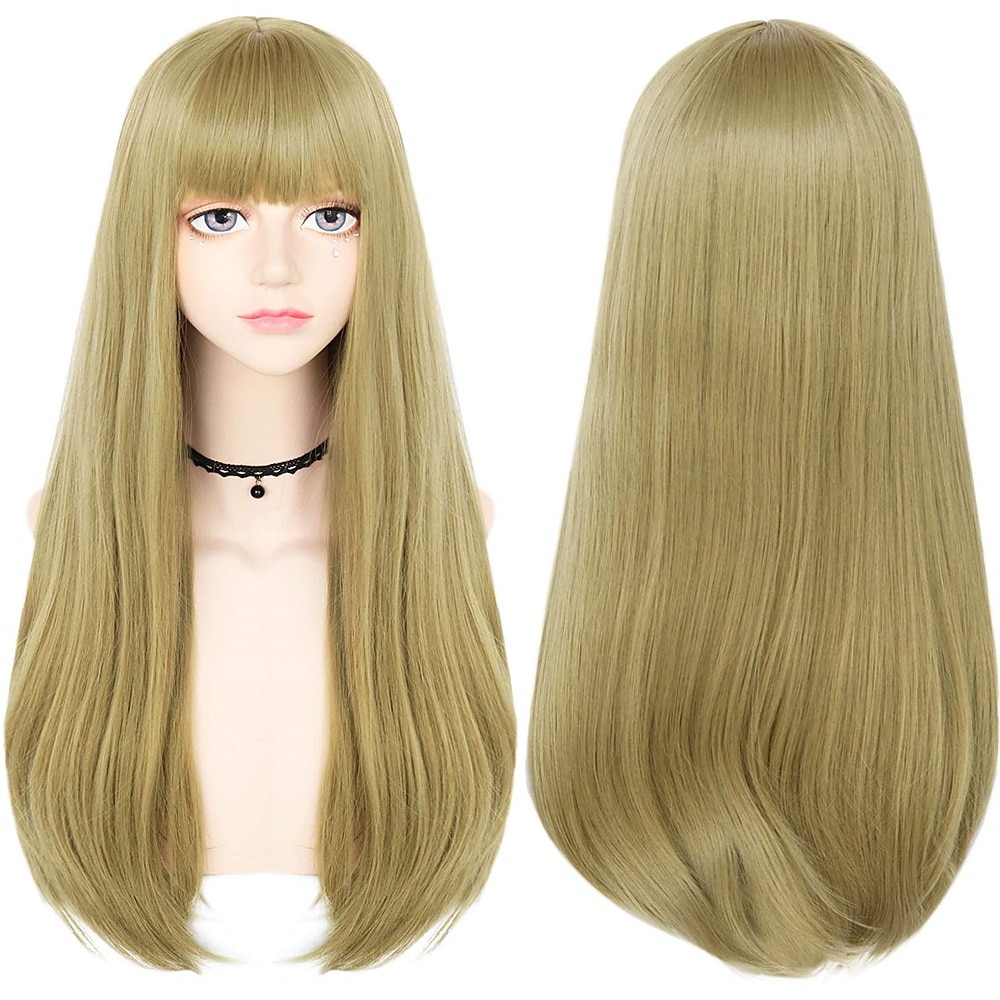 parrucca bionda lunga con frangia parrucca lunga e liscia per donna ragazza cosplay parrucca sostitutiva dei capelli resistente al calore parrucche sintetiche per uso quotidiano festa di carnevale del 2025 a $17.49 –P6