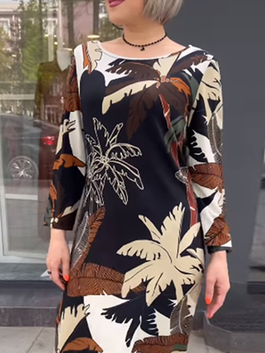 kvinners tre delt print crew neck maxi lang kjole daglig ferie langermet sommer våren 2025 - $6.59 –P4