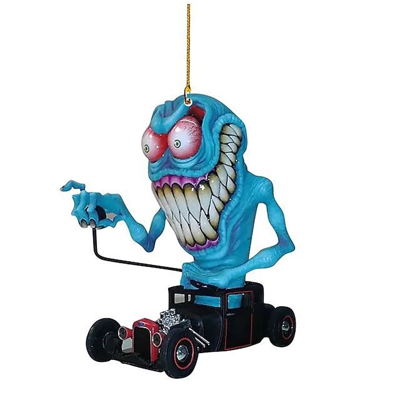 Ciondolo per auto a forma di mostro a grande bocca 2PCS modello di bambola piatta in acrilico statua di topo pazzo Rat Fink alla guida accessori per auto Halloween decorazioni per casa del 2025 a $11.99 –P8
