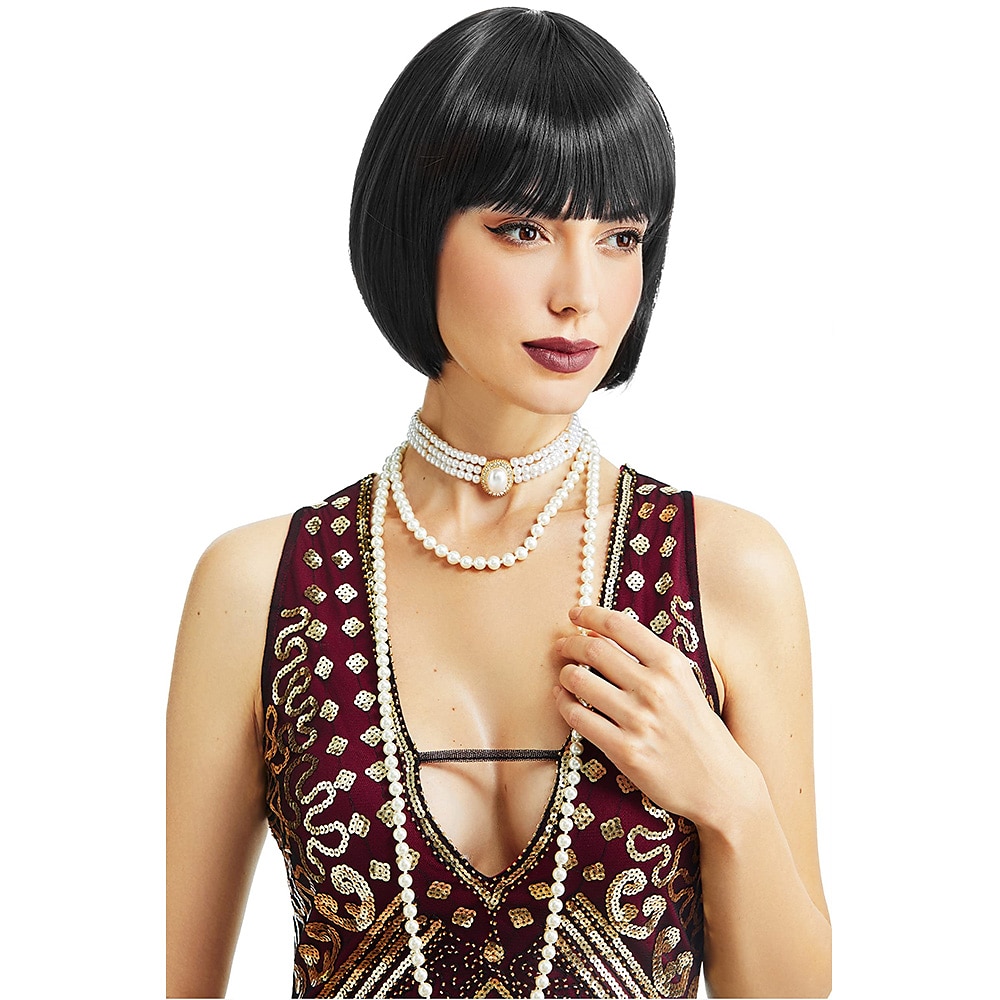 Peruca curta flapper dos anos 1920, peruca bobo do grande gatsby, peruca preta reta, fantasia de flapper, perucas de cabelo, acessórios, perucas de carnaval de 2025 por $15.49 –P2