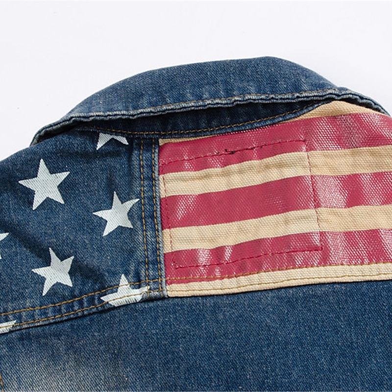 Herren Weste Jeansweste Freizeitskleidung Urlaub Ausgehen Modisch Basic Frühling & Herbst Taste Tasche Baumwollmischung Komfortabel Nationalflagge Einreihiger Verschluss Kargen Regular Fit Blau Weste 2025 - $33.99 –P7