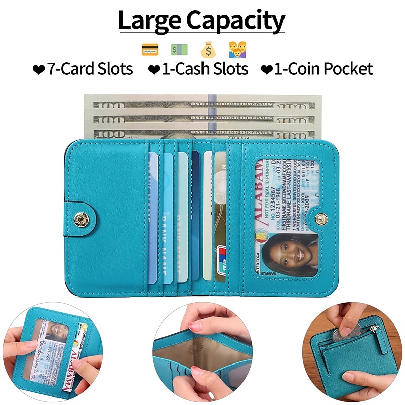 Toughergun Womens RFID Blocking Small Compact Bifold Luxury Genuine Leather Pocket Wallet Ladies Mini Purse with ID Window