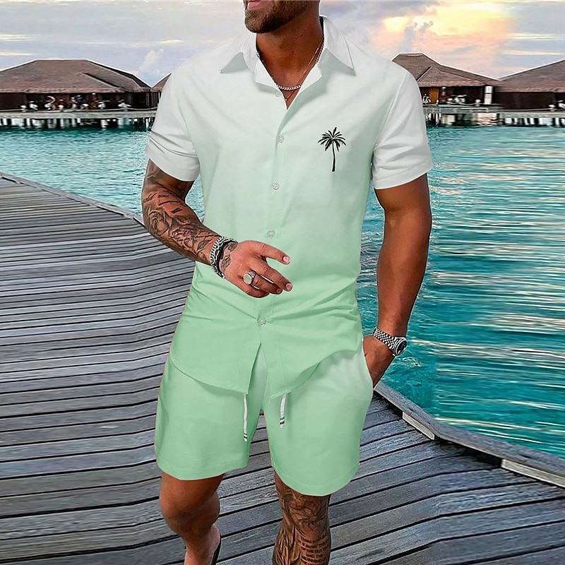 Per uomo Sfumatura Albero di Cocco Piante Tropicali 2 pezzi Set di camicie Camicia hawaiana estiva Manica Corta Pantaloni corti Collo ripiegato Moda Streetwear Designer All'aperto Streetwear Casuale del 2025 a $34.99 –P3