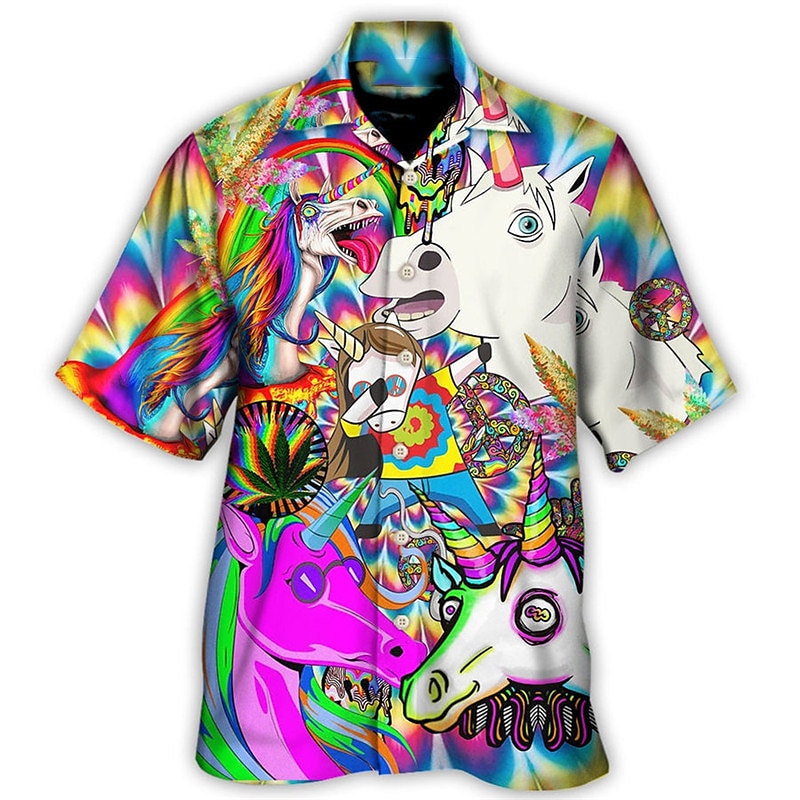 Bărbați Inorog Rechin Tropical Cămașă Cămașă hawaiană Cămașă Aloha Manșon scurt Cămașă Guler cubanez Sport Modă Șic Stradă În aer liber Casual Concediu Alb Mov S M L 2025 - $24.99 –P1
