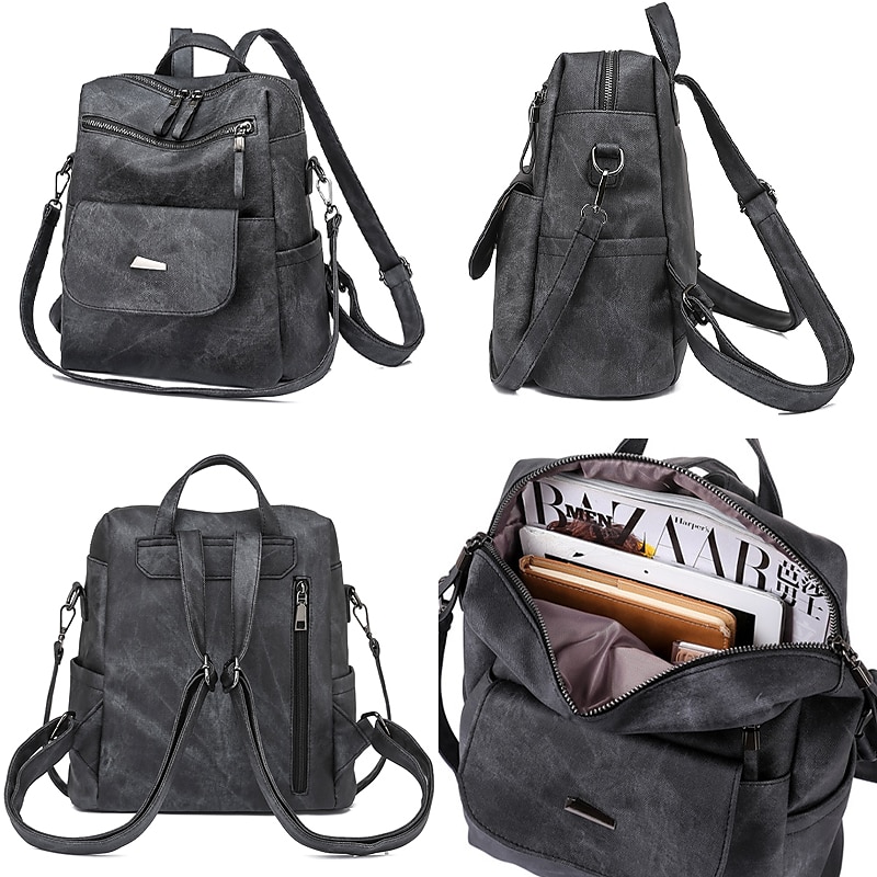 Dames rugzak Schooltas rugzak School Dagelijks Effen Kleur PU-nahka Grote capaciteit waterdicht Duurzaam Rits karamelkleur Zwart Blozend Roze 2025 - $46.99 –P8